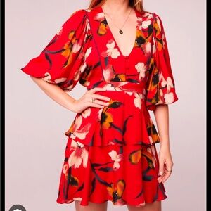 Band of the Free Dolly Red Floral Puff Sleeve Mini Dress NEW!!